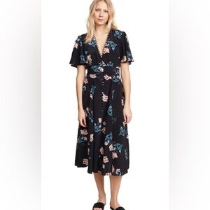 NICHOLAS 100 % SILK PIPER FLORAL BUTTON MIDI DRESS size 2